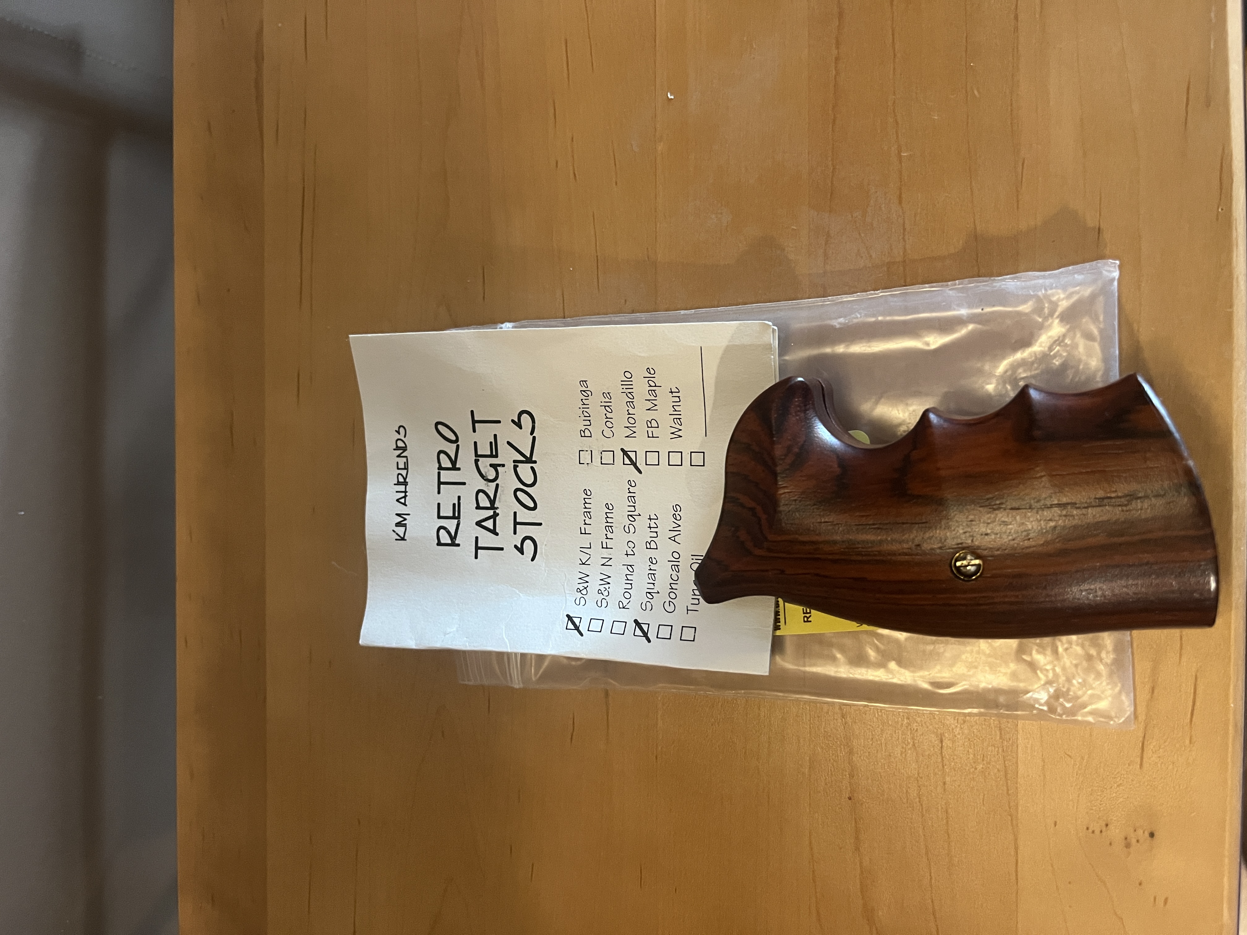 Kim Ahrends Retro Target Stocks. Fits S&W K/L frames with a square butt